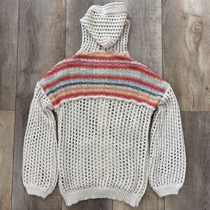 Pol Womens Crochet Open Knit Sweater Size M Rainbow Beach Chunky Boho Festival